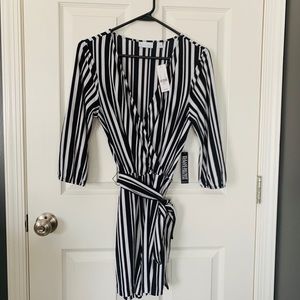 NY&Co black and white striped romper NWT